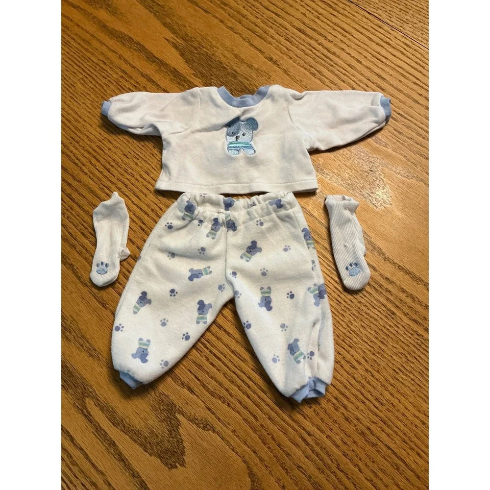 Middleton Doll Co White Blue Teddy Bear Pajamas Set with Socks for Baby Dolls
